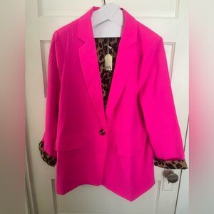JODIFL Vibrant Pink Blazer w/Leopard Print inside Size 2X
